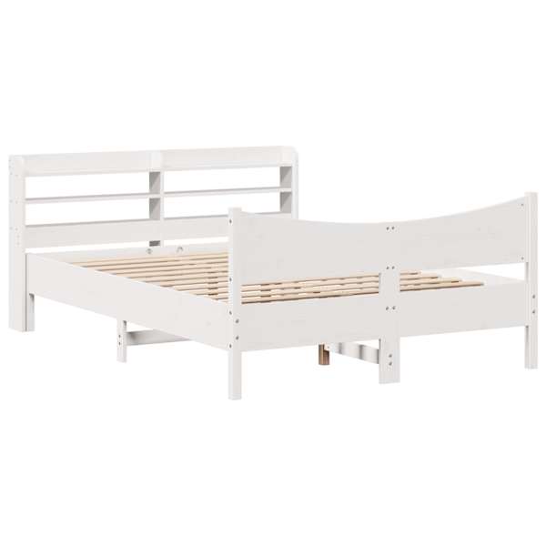 Voodiraam peatsiga, valge, 140 × 200 cm, männipuit — mudel 3307045