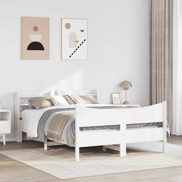 Voodiraam peatsiga, valge, 140 × 200 cm, männipuit — mudel 3307045