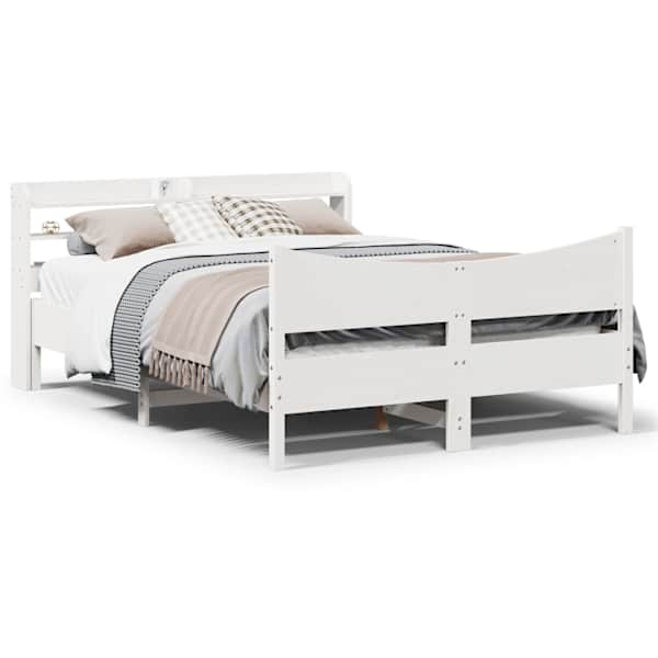 Voodiraam peatsiga, valge, 135 × 190 cm, männipuit — mudel 3307060