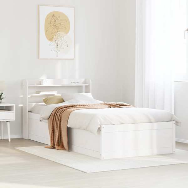 Voodiraam peatsiga, valge, 90 × 190 cm, männipuit — mudel 3307105
