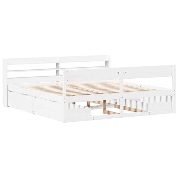 Sahtlitega voodiraam peatsiga, valge, 180 × 200 cm, männipuit — mudel 3307114
