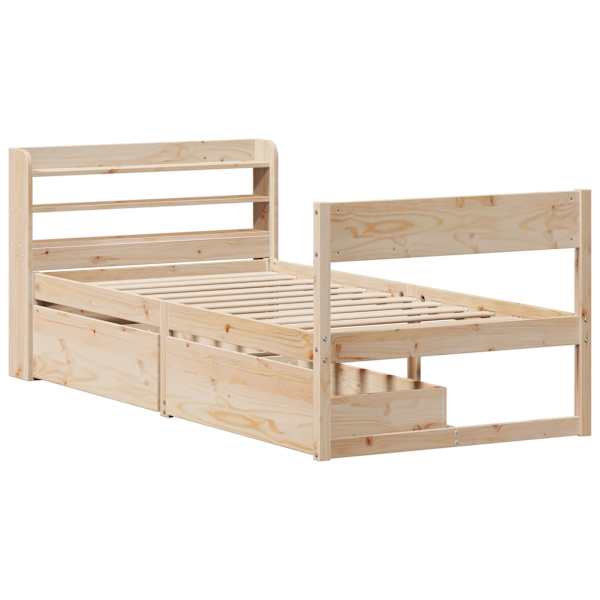 Sahtlitega voodiraam peatsiga, 75 × 190 cm, männipuit — mudel 3307146