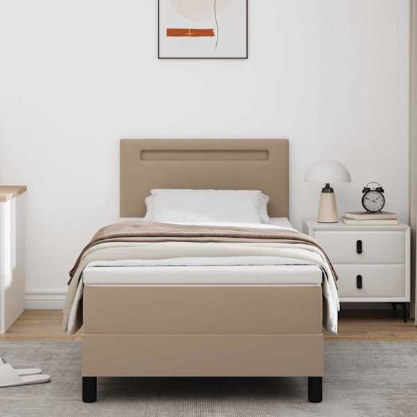 LED-valgustusega kontinentaalvoodi, cappuccino, 100 × 200 cm, kunstnahk — mudel 3339039