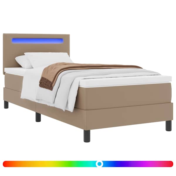 LED-valgustusega kontinentaalvoodi, cappuccino, 100 × 200 cm, kunstnahk — mudel 3339039