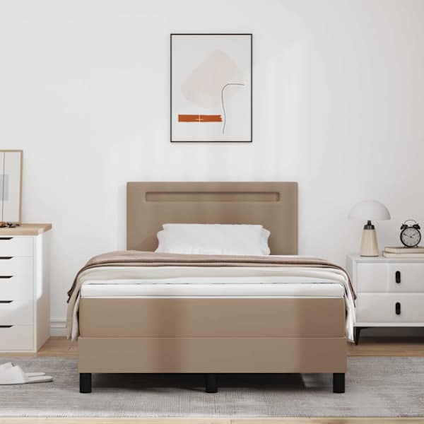 LED-valgustusega kontinentaalvoodi, cappuccino, 120 × 200 cm, kunstnahk — mudel 3339047