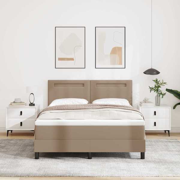 LED-valgustusega kontinentaalvoodi koos madratsiga, cappuccino, 140 × 200 cm, kunstnahk — mudel 3339055