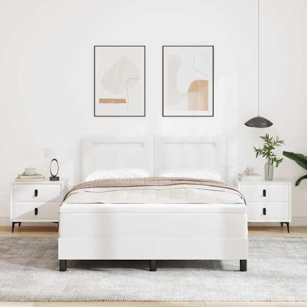 LED-valgustusega kontinentaalvoodi, valge, 160 × 200 cm, kunstnahk — mudel 3339057