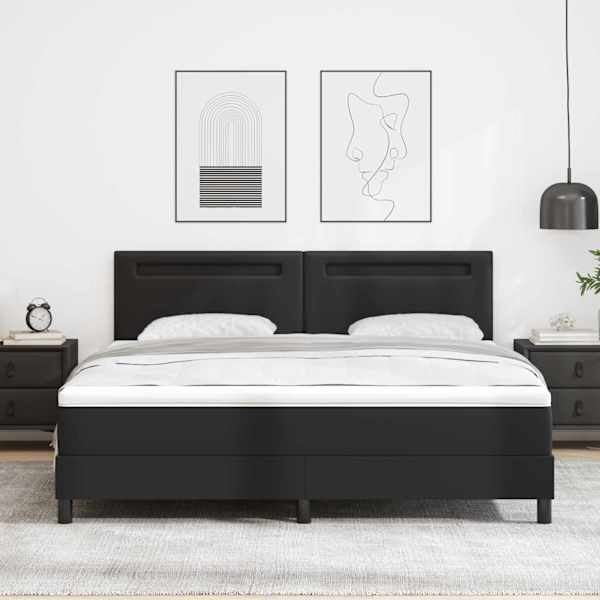 LED-valgustusega kontinentaalvoodi, must, 180 × 200 cm, kunstnahk — mudel 3339060