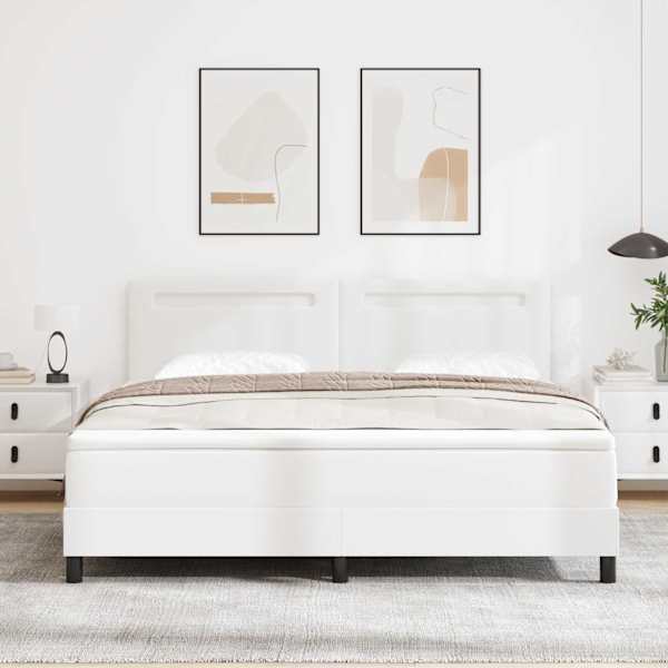 LED-valgustusega kontinentaalvoodi koos madratsiga, valge, 180 × 200 cm, kunstnahk — mudel 3339061