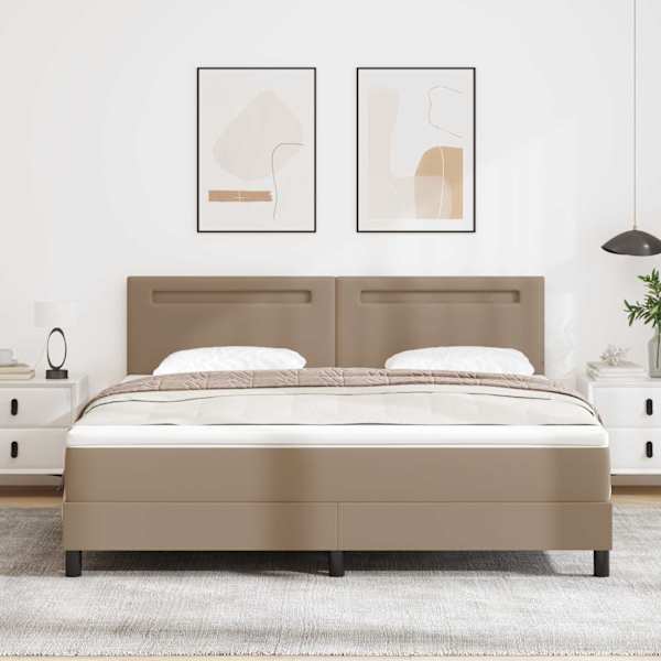 LED-valgustusega kontinentaalvoodi koos madratsiga, cappuccino, 180 × 200 cm, kunstnahk — mudel 3339063