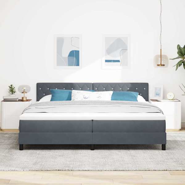Kontinentaalvoodi koos 2 madratsiga, tumehall, 200 × 200 cm, samet — mudel 3339129