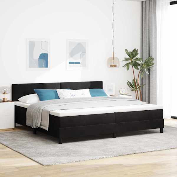 Kontinentaalvoodi koos 2 madratsiga, must, 200 × 200 cm, samet — mudel 3339196