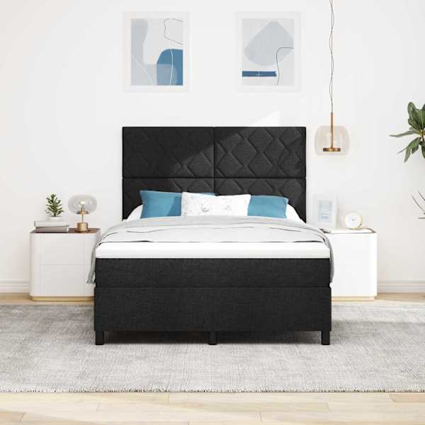 Kontinentaalvoodi koos madratsiga, must, 140 × 190 cm, kangas — mudel 3339464