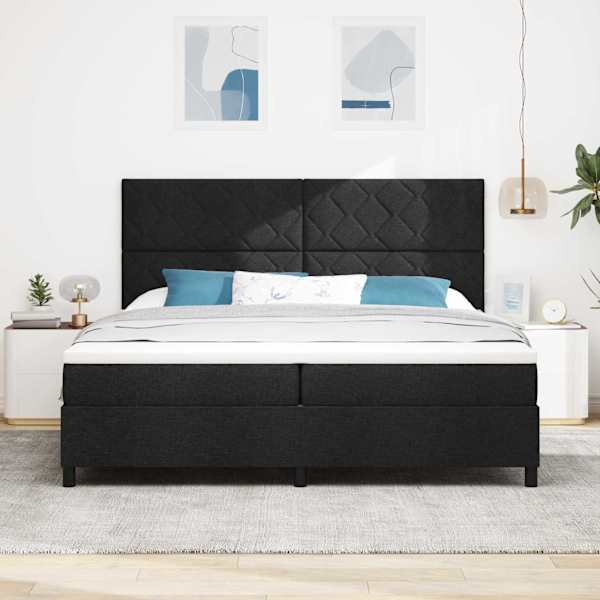 Kontinentaalvoodi koos madratsiga, must, 200 × 200 cm, kangas — mudel 3339492