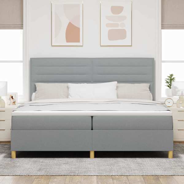 Kontinentaalvoodi koos madratsiga, helehall, 200 × 200 cm, kangas — mudel 3339567