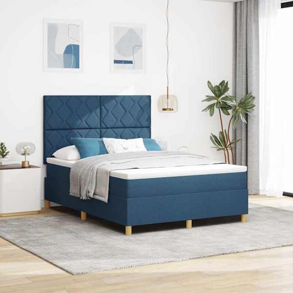 Kontinentaalvoodi koos madratsiga, sinine, 160 × 200 cm, kangas — mudel 3339713
