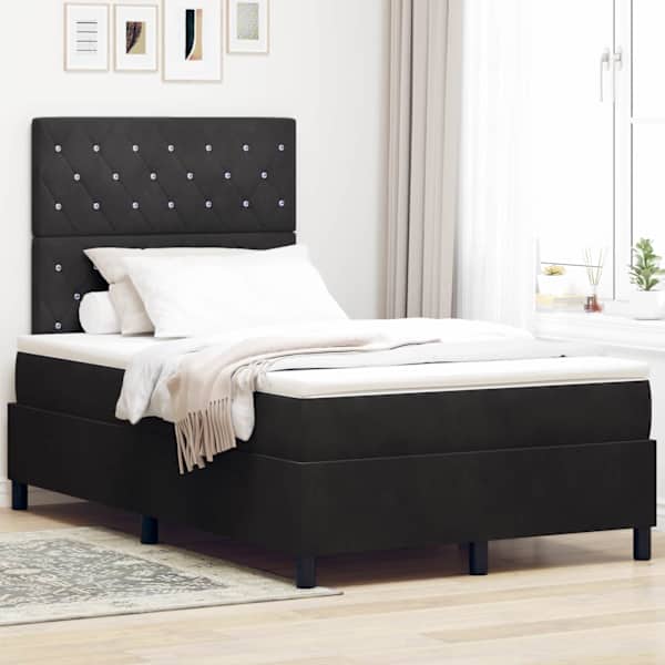 Kontinentaalvoodi koos madratsiga, must, 120 × 190 cm, samet — mudel 3339754