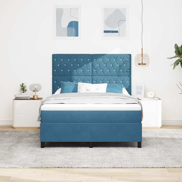 Kontinentaalvoodi koos madratsiga, tumesinine, 140 × 200 cm, samet — mudel 3339774