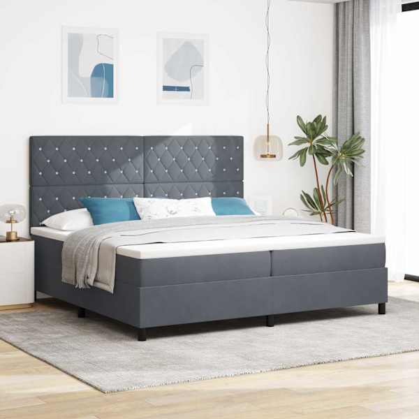 Kontinentaalvoodi koos 2 madratsiga, tumehall, 200 × 200 cm, samet — mudel 3339789