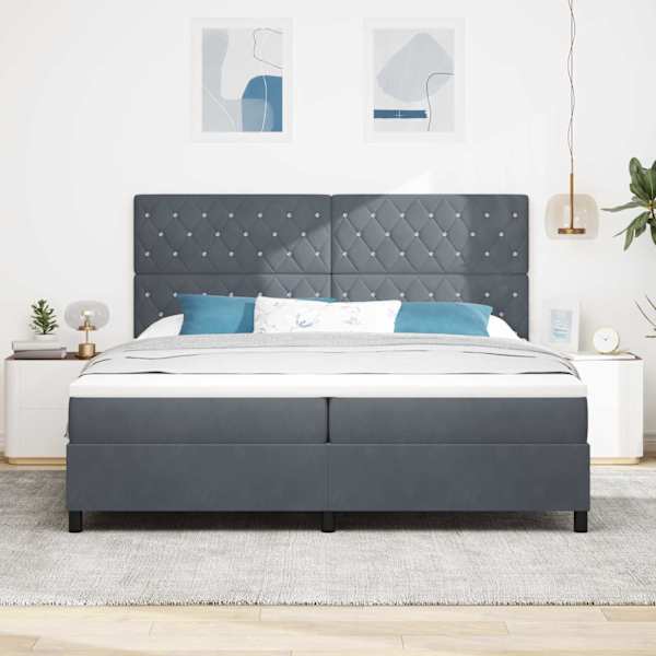 Kontinentaalvoodi koos 2 madratsiga, tumehall, 200 × 200 cm, samet — mudel 3339789