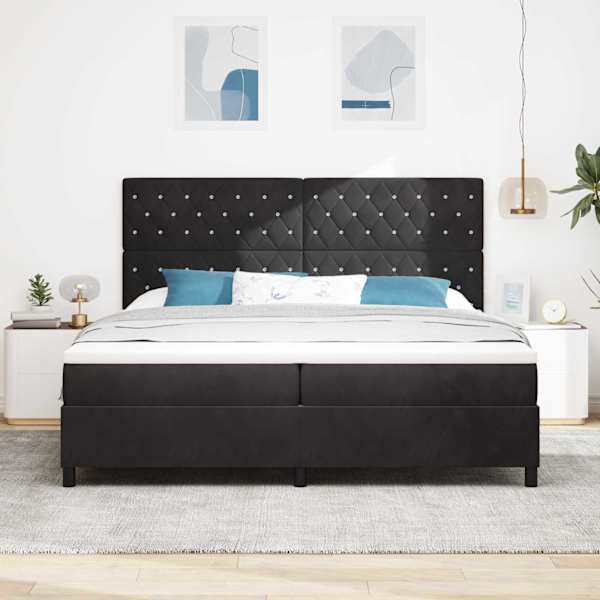 Kontinentaalvoodi koos madratsiga, must, 200 × 200 cm, samet — mudel 3339790