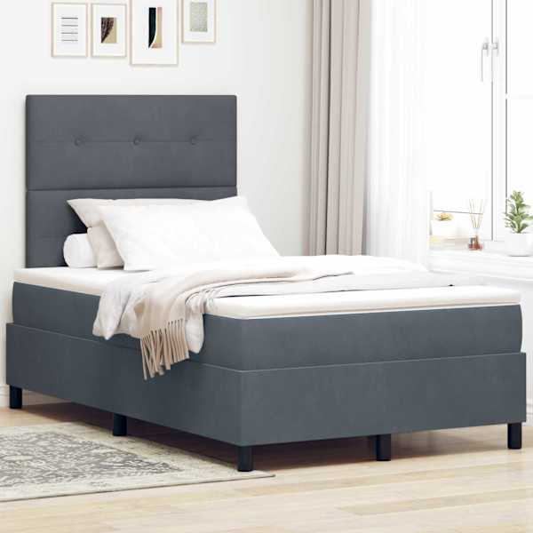 Kontinentaalvoodi koos madratsiga, tumehall, 120 × 190 cm, samet — mudel 3339819
