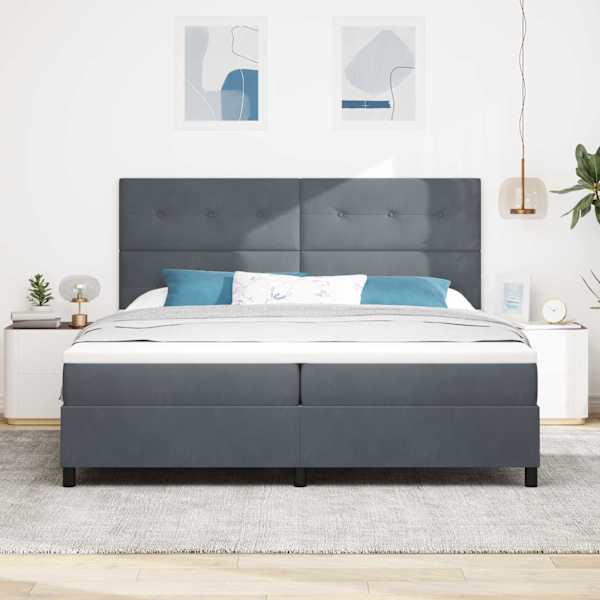 Kontinentaalvoodi koos 2 madratsiga, tumehall, 200 × 200 cm, samet — mudel 3339855