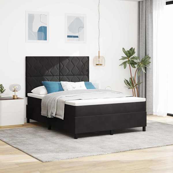 Kontinentaalvoodi koos madratsiga, must, 140 × 190 cm, samet — mudel 3339898