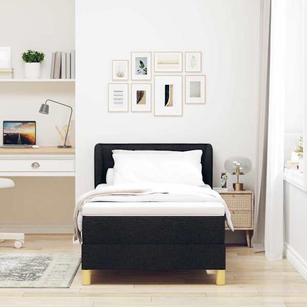 Kontinentaalvoodi koos madratsiga, must, 90 × 200 cm, kangas — mudel 3340131