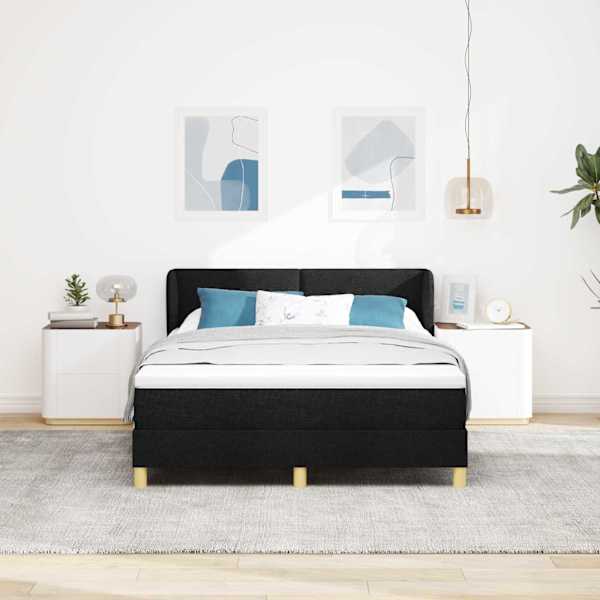 Kontinentaalvoodi koos madratsiga, must, 140 × 190 cm, kangas — mudel 3340208