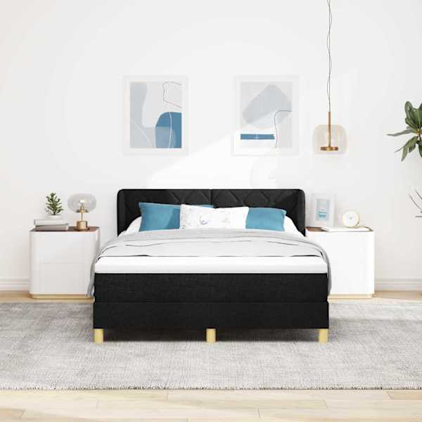Kontinentaalvoodi koos madratsiga, must, 160 × 200 cm, kangas — mudel 3340285