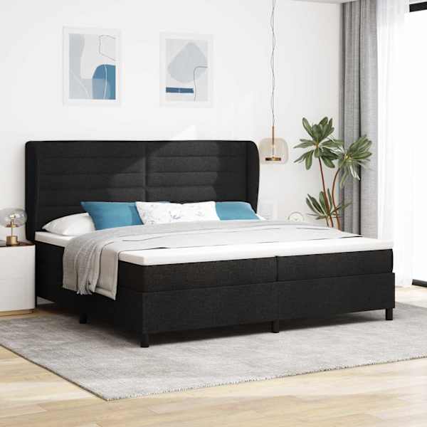 Kontinentaalvoodi koos 2 madratsiga, must, 200 × 200 cm, kangas — mudel 3340524