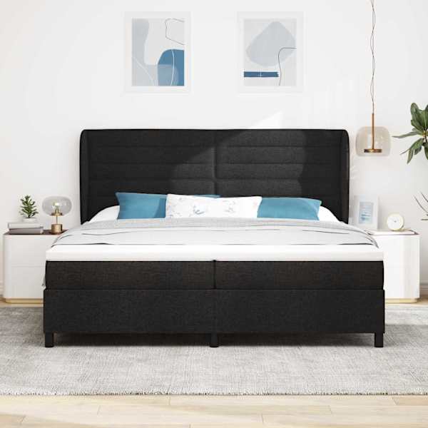 Kontinentaalvoodi koos 2 madratsiga, must, 200 × 200 cm, kangas — mudel 3340524