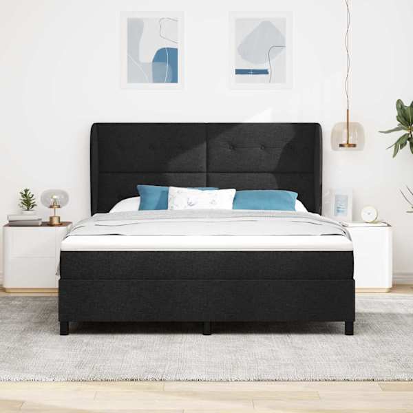 Kontinentaalvoodi koos madratsiga, must, 180 × 200 cm, kangas — mudel 3340580