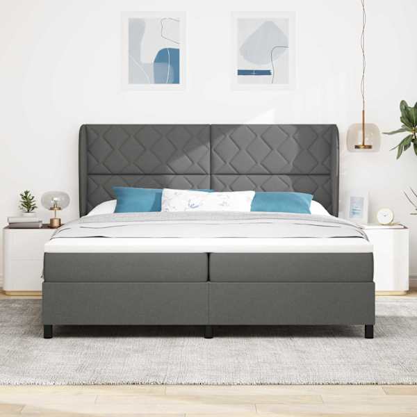 Kontinentaalvoodi koos 2 madratsiga, tumehall, 200 × 200 cm, kangas — mudel 3340649