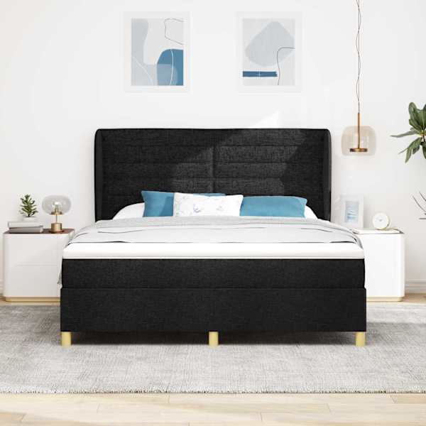 Kontinentaalvoodi koos madratsiga, must, 180 × 200 cm, kangas — mudel 3340706