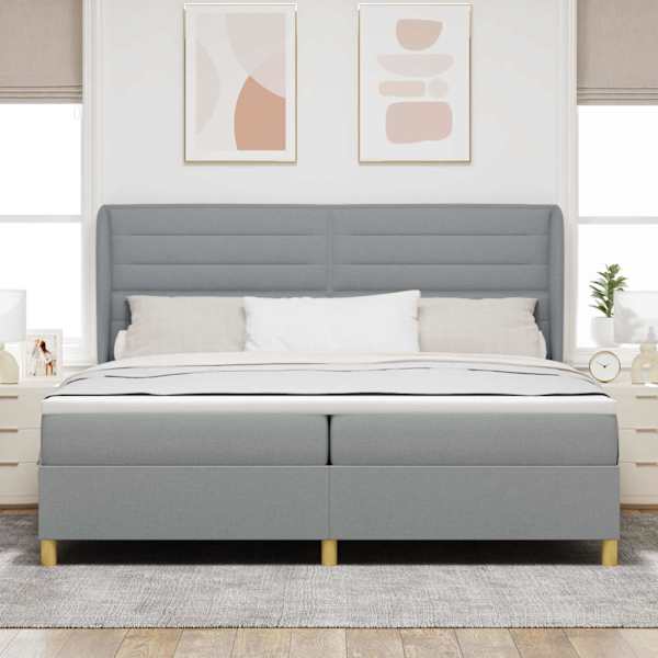 Kontinentaalvoodi koos madratsiga, helehall, 200 × 200 cm, kangas — mudel 3340711