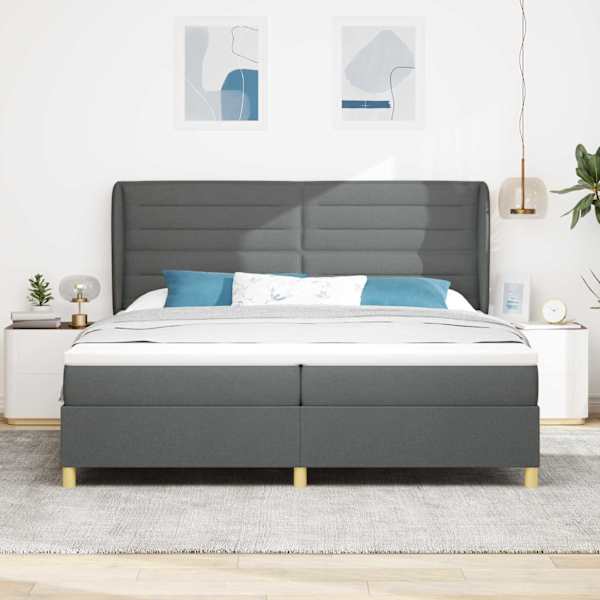 Kontinentaalvoodi koos 2 madratsiga, tumehall, 200 × 200 cm, kangas — mudel 3340712