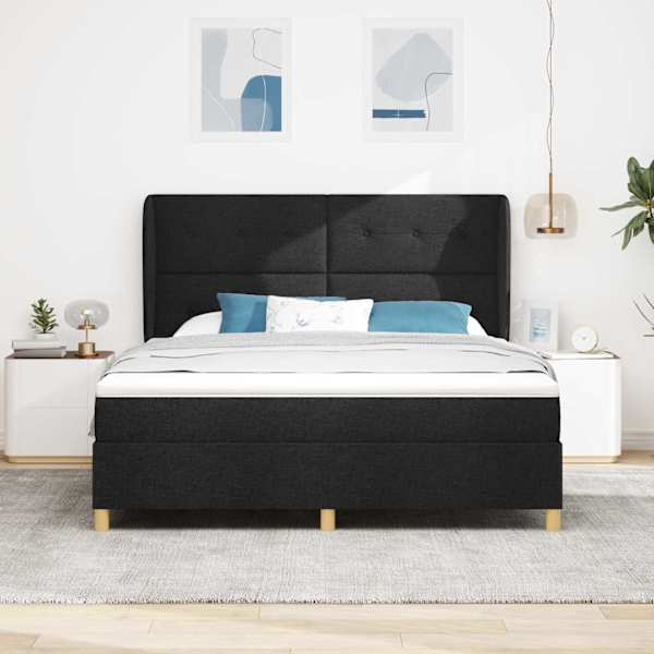 Kontinentaalvoodi koos madratsiga, must, 180 × 200 cm, kangas — mudel 3340769