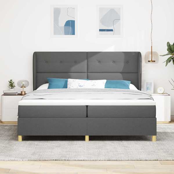 Kontinentaalvoodi koos madratsiga, tumehall, 200 × 200 cm, kangas — mudel 3340775