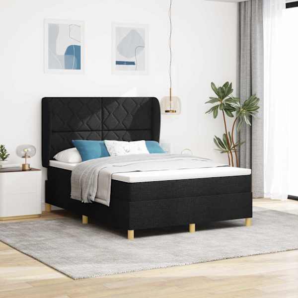 Kontinentaalvoodi koos madratsiga, must, 140 × 200 cm, kangas — mudel 3340818