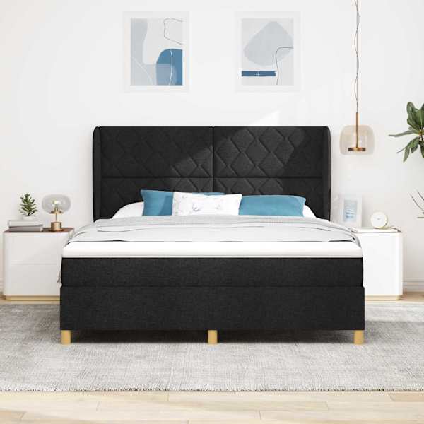 Kontinentaalvoodi koos madratsiga, must, 180 × 200 cm, kangas — mudel 3340832