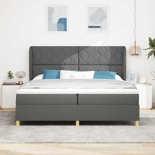 Kontinentaalvoodi koos 2 madratsiga, tumehall, 200 × 200 cm, kangas — mudel 3340838