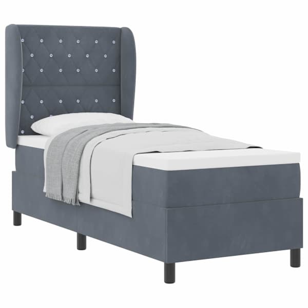 Kontinentaalvoodi koos madratsiga, tumehall, 80 × 200 cm, samet — mudel 3340845