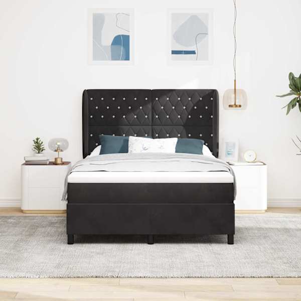 Kontinentaalvoodi koos madratsiga, must, 140 × 200 cm, samet — mudel 3340876
