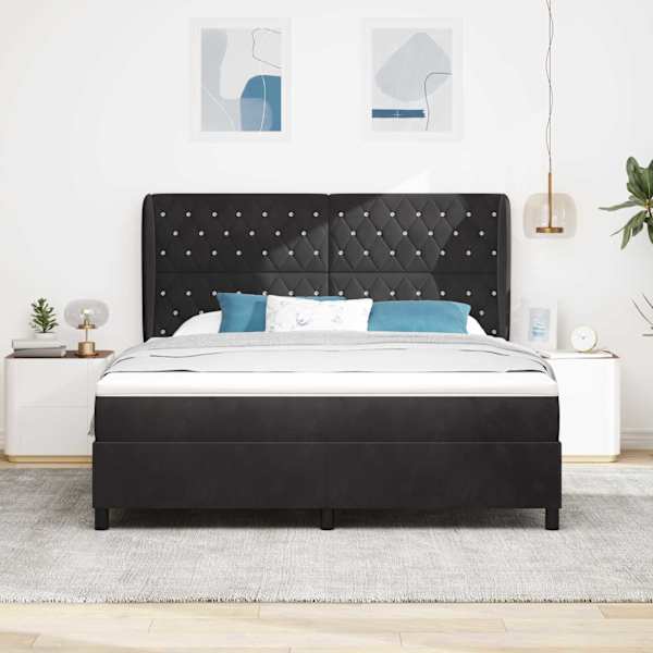 Kontinentaalvoodi koos madratsiga, must, 180 × 200 cm, samet — mudel 3340888