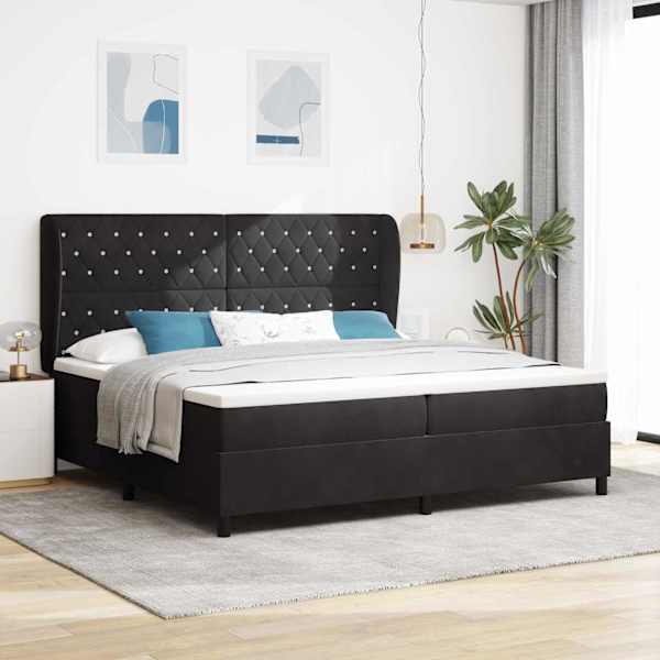 Kontinentaalvoodi koos madratsiga, must, 200 × 200 cm, samet — mudel 3340894