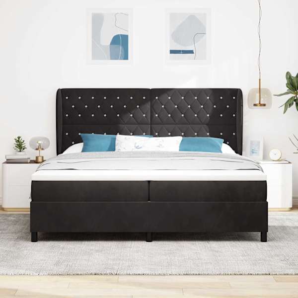 Kontinentaalvoodi koos madratsiga, must, 200 × 200 cm, samet — mudel 3340894