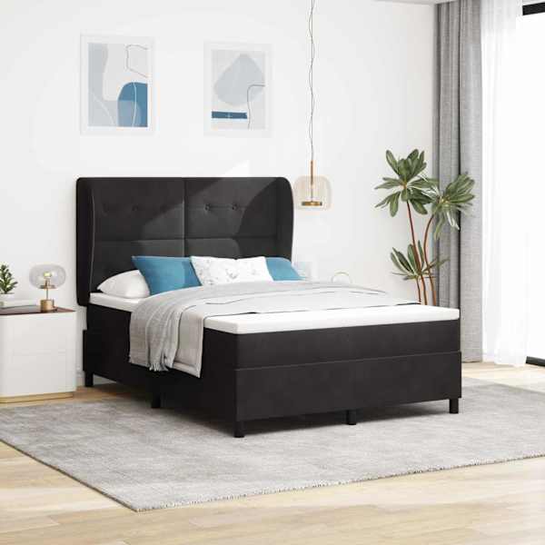Kontinentaalvoodi koos madratsiga, must, 140 × 190 cm, samet — mudel 3340924