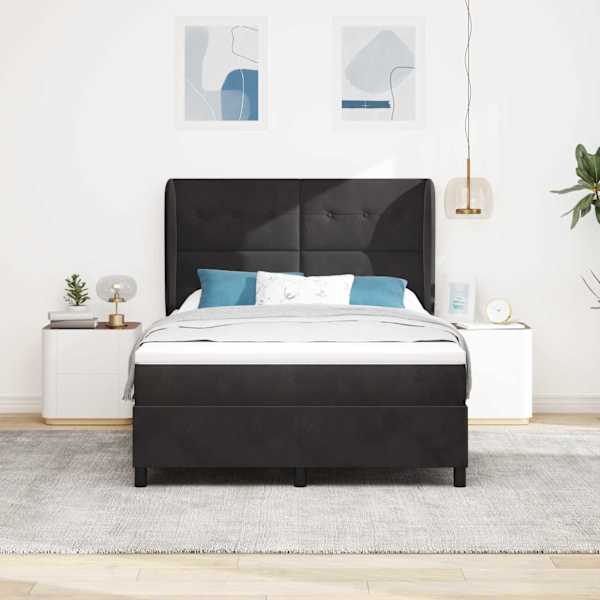 Kontinentaalvoodi koos madratsiga, must, 140 × 190 cm, samet — mudel 3340924
